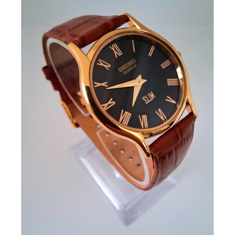 Seiko Super Slim‎ Men's Vintage Leather Wrist Watch RARE